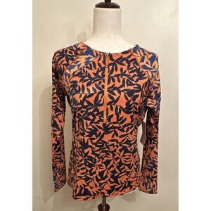 Garnet Hill Women's Rash Guard Swim Top Zip Front Long Sleeve Orange/Blue M NWT